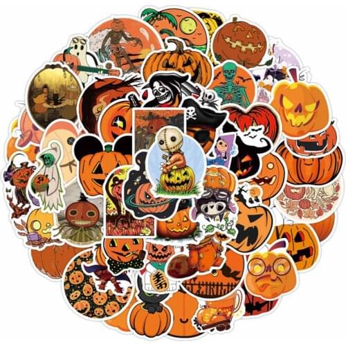 50Pcs Halloween Pumpkin Stickers Decals Funny Cartoon Pumpkin Decor Graffiti Stickers for Stationery Laptop Skateboard Guitar