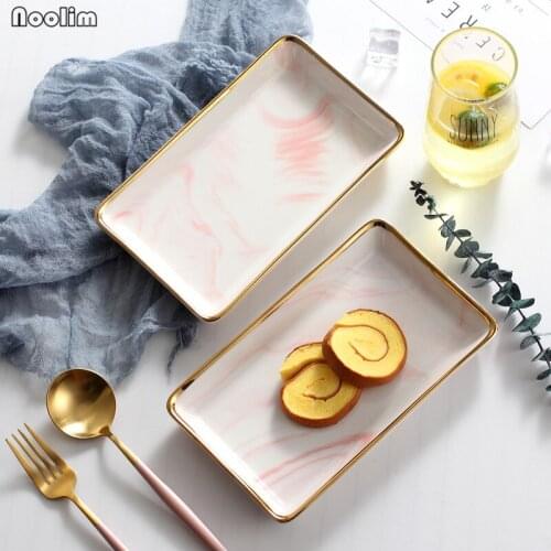 NOOLIM Nordic Minimalist Pink Phnom Penh Ceramic Rectangular Marble Jewelry Storage Tray Dessert Sushi Plate Steak Dish