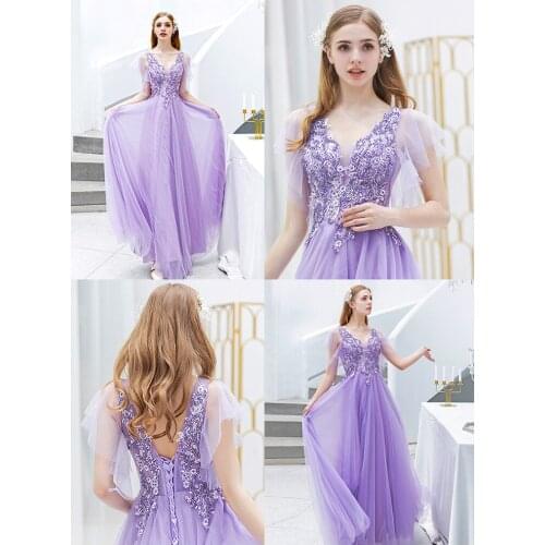 2020 European American New Style Purple Bride Wedding Toast Dress Dinner Annual Party Birthday Wedding Dress