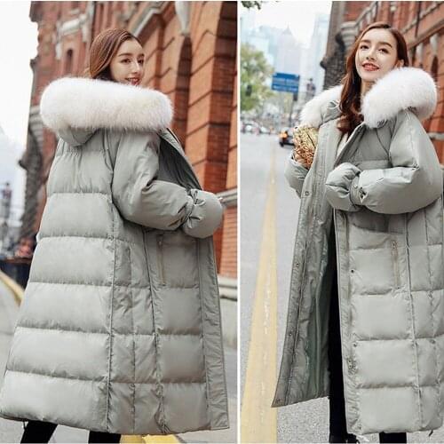 New Winter Womens Down Coat Long Jacket Soft Fur Collar High Quality Cotton Padded Thick Slim Parkas Womens Down Solid coat