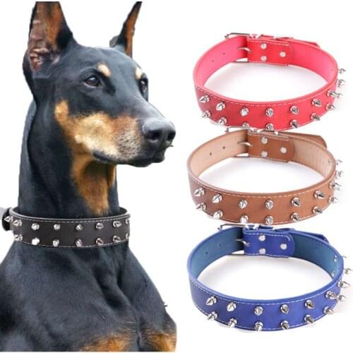 Big Dog Collar Spike Genuine Leather Dog Collars German Shepherd Dog Collars Neck Collar Spikes Pitbull Studded Pu Leather Pet E