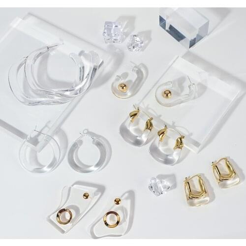 FLASHBUY 32 Style Transparent Resin Acrylic Geometric Hoop Earrings Gold Metal for Woman Girls Party Travel Jewelry New Trend