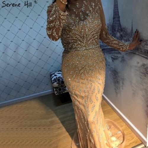 Luxury Mermaid Sparkly Grey Sexy Evening Dresses 2020 Beading Sequined Long Sleeves Formal Dress Serene Hill LA60892