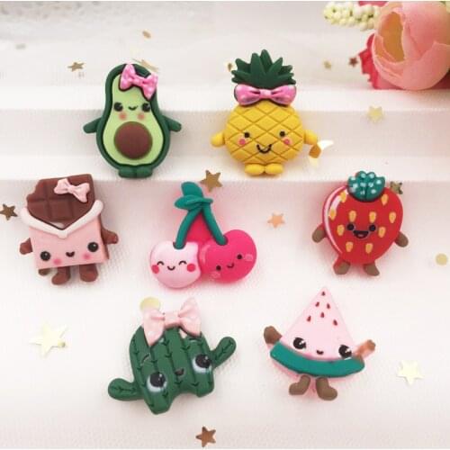 Hand Painted Resin Mix Kawaii Colorful Fruit and cake combination Flatback Stone 14PCS Scrapbook DIY Decor Home Figurine Crafts