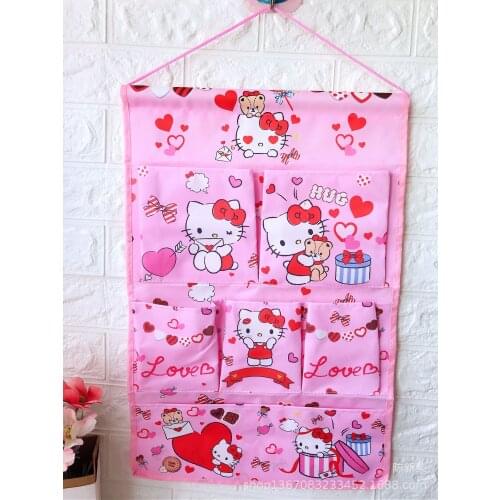 Sanrio Hello Kitty Cartoon Home Storage Bag Multi-layer Storage Hanging Bag Fabric Hanging Storage Bag Dormitory Sundries Bag