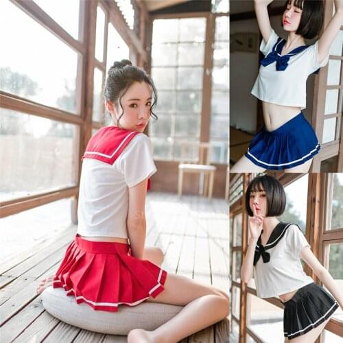 Sexy Girls School Uniforms Japanese Style Sailor Navy Cosplay Costume Student Women Pleated Skirt Short Sleeve JK Suit Lingerie