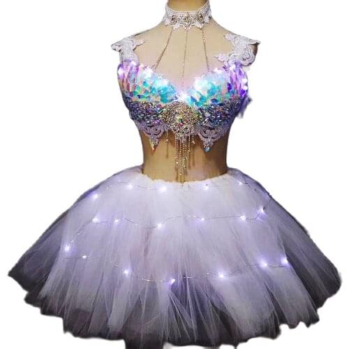 Shining Light String Decoration Mirror Sequins Two-Piece Suit Appliques Embroidery Ladies Dance Costume Rhinestones Chain