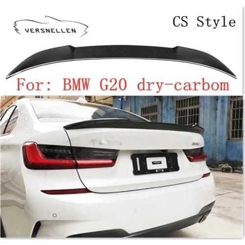 G20 Real Dry Carbon Fiber Spoiler CS M4 MP Style For BMW 3 Series G20 G28 G80 M3 4-Door Sedan Rear Trunk Boot Spoiler 2020 2021