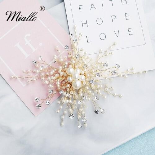 Miallo 2019 Fashion Handmade Pearls Crystal Wedding Hair Clips Gold Hair Jewelry Bridal Hair Ornaments Accessories Headpieces