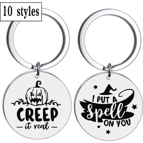 Halloween stainless steel jewelry keychain, pumpkin witch castle keychain, Halloween keychain accessories