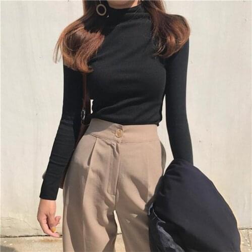 Women Long Sleeve Slim Fit T-shirt Solid Color High Neck Bottoming Tops Pullover Basic Daily Clothing Fashion Casual Turtleneck