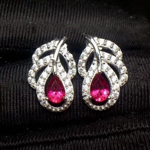 Fashion Elegant Lovely Feather natural pink topaz gem stud earrings Natural gemstone earrings S925 silver girl part gift jewelry