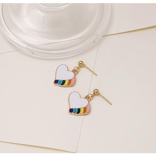 Origin Summer Charming Irregular White Enamel Love Heart Dangle Earrings for Women Ladies Rainbow Color Metal Earrings Jewelry