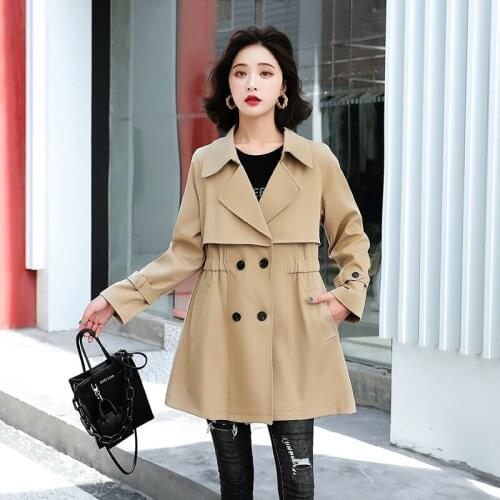 Spring/Autumn Women Casual Trench Coat Double Breasted Women Windbreaker Elastic Waist 2021 Office Coat Ladies Outerwear