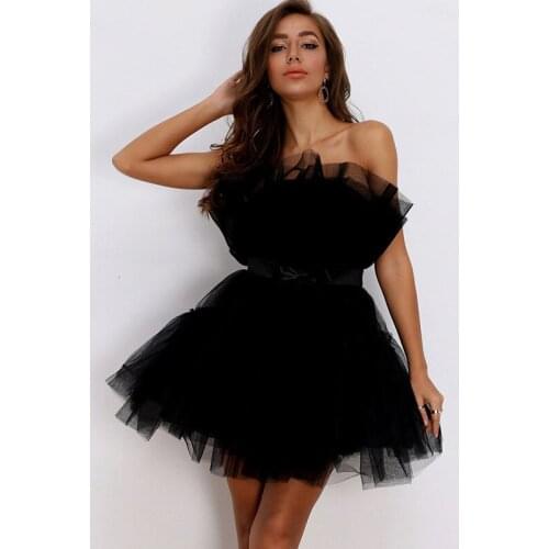 Women Hot Sweet bowknot mesh banquet dress sexy tube top dress nightclub mini party dress Layered Cake Summer Dress Vestidos