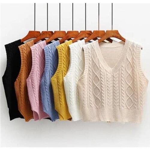 Vest Women Solid Short Loose Trendy Korean Style Sleeveless Knitted V-Neck All-match Female Coats Simple Leisure Outwear