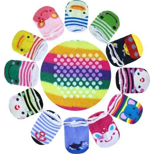 1 Pair Knitted Socks Baby Kids Boys Girls Cartoon Short Socks Anti Slip Unisex Cotton Animal Printed Slippers Accessories