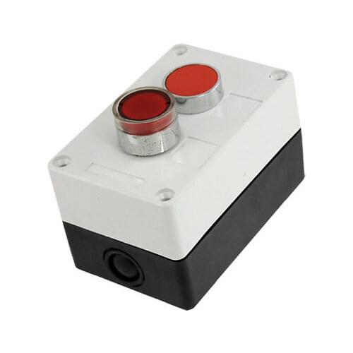1 PC AC 110V Red Signal Lamp Flat Cap 2 NC Momentary Push Button Station