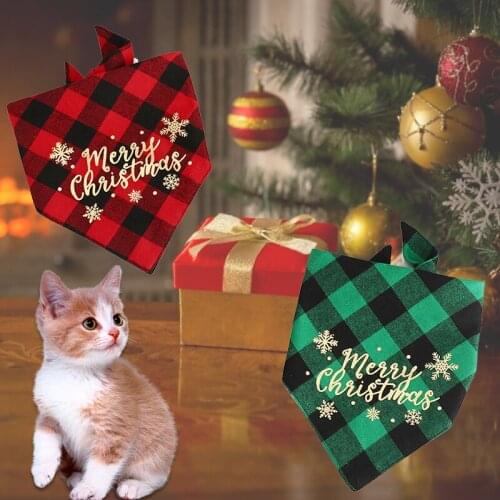 1PC Christmas Dog Bibs Scarf Adjustable Printing Puppy Bandana Plaid Dogs Kerchief Bow Ties Cats Plaid Printed Pets Cats Costume