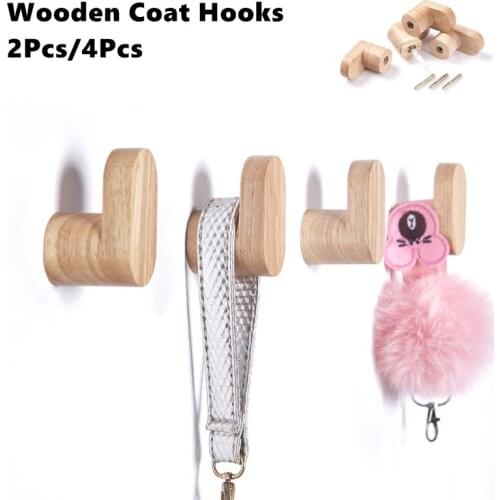 2Pcs/4Pcs Wooden Coat Hooks Home Wall Clothes Robe Key Storage Hanger Bathroom Towel Hanging Rack