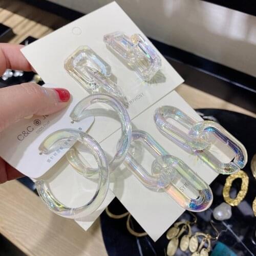 AB Color Clear Resin Arcylic Chain Earrings for Women Rainbow Big C Shape Geometric Big Dangle Earrings Party Jewelry Brincos