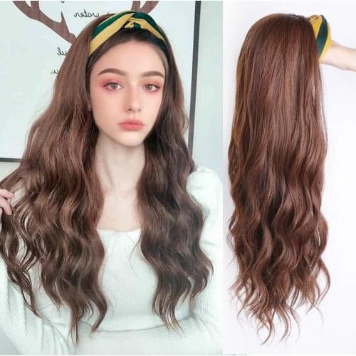 AOSI Fashion Headband Wig Long Water Wave Christmas Clip In Hair Extensions Synthetic Fake Hairpiece Natural Hair For Women Girl