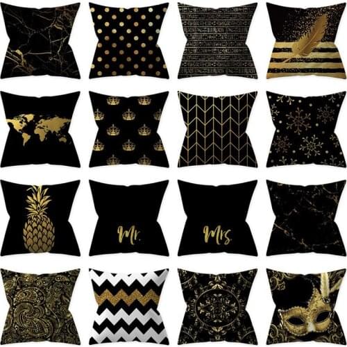 Black Golden Bronzing Decorative Cushion Cover Bed Car Pillow Pillowcase Polyester 45*45 Throw Pillows Home Decor Pillowcover