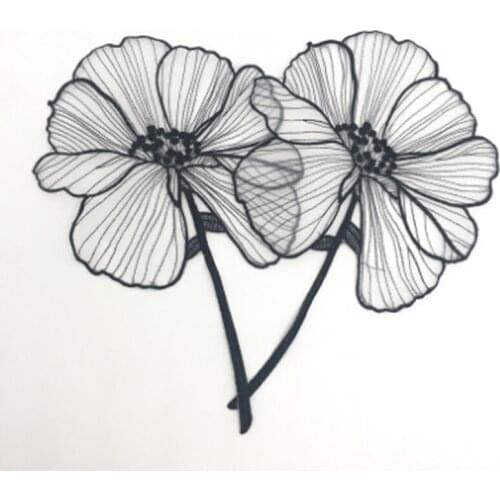 Black Lotus Sequin Cloth Stickers Embroidery Womens Clothing Lotus Embroidered Cloth Stickers Decoration Garment Accessories