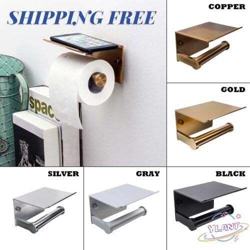 Bathroom Toilet Towel Paper Holder Phone Holder Wall Mount WC Rolhouder Paper Holder With Shelf Towel Rack Tissue Boxes Black