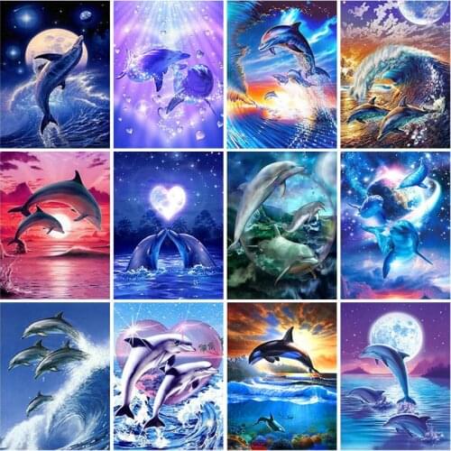 DIY Dolphin 5D Diamond Painting Full Square Drill Animal Diamond Embroidery Cross Stitch Mosaic Kits Resin Wall Art Home Decor