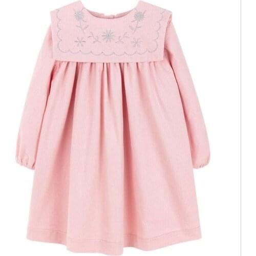 Baby Girl Vintage Romantic Cherry Blossom Corduroy Princess Dress Pink Kids Casual Embroidered Big Lapel Thick Birthday Party Dr