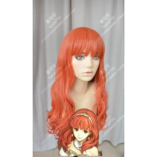 Game Fire Emblem Echoes Celica Cosplay Wig 60cm Long Orange Red Heat Resistant Synthetic Hair Wigs + Wig Cap