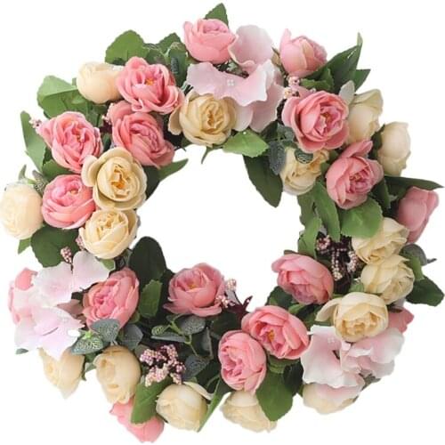 Artificial Rose Flower Wreath Handmade Wreath for Front Door Wall Window Wedding Party Farmhouse Garden Home Decor