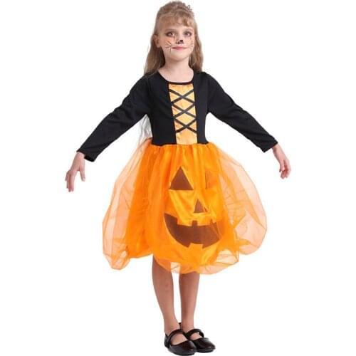 Kawaii Girls Halloween Clothing Suit Children Hollow Pumpkin Pattern Design Dress Party Costumes Stage Lovely Black Witch Hat