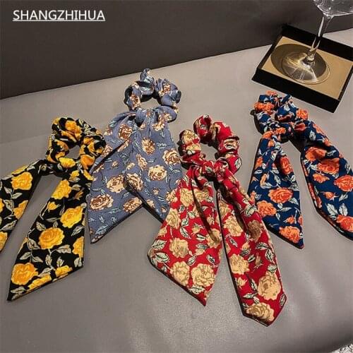 SHANGZHIHUA Classic vintage printed silk headbands for women light luxury fashion women hair rope unusual party jewelry gifts