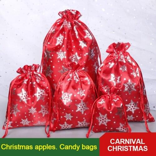 1Pc Candy Apple Linen Bag Snow Floral Prints Red Color Gift Bag Christmas Eve Bag 9*12CM 13*18CM 15*20CM 17*23CM 20*30CM