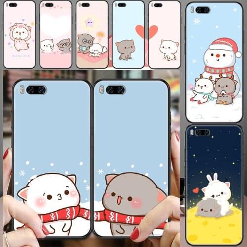 Lovers Peach Cat Cute Phone case For Xiaomi Mi Max Note 3 A2 A3 8 9 9T 10 Lite Pro Ultra black soft prime art funda pretty back