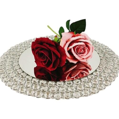 1pcs Metal Plates with crystal Beaded Golden silver Mirror Wedding Table Decoration