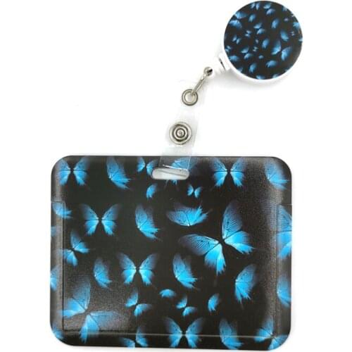 Art Butterfly Monarch Cute Card Cover Clip Lanyard Retractable Badge Reel Cartoon ID Card Badge Holder christmas decoration