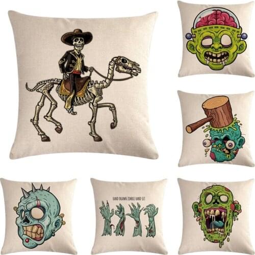 Cute The Zombie Cushion Cover Halloween Car Decorative Cotton Linen Square Pillowcase Sofa Home Decor Throw Pillow Cover