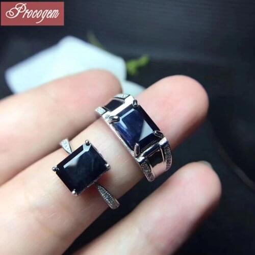 Trendy Natural Sapphire Rings for Lovers' Men Women 7x9mm Genuine gemstone fine Jewelry good quality 925 Sterling silver #225