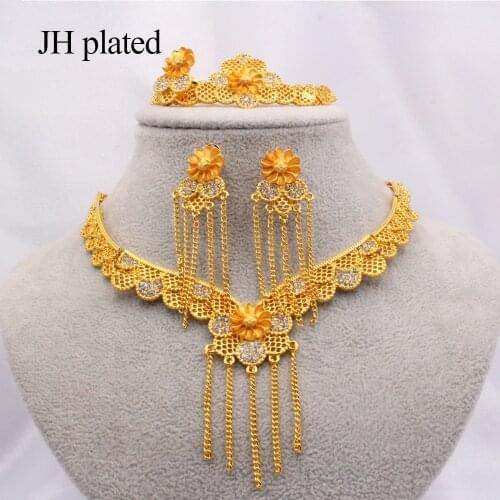 Dubai Fashion 24K gold jewelry sets African wedding gifts for Ethiopia women Necklace Bracelet earrings ring jewellery sets