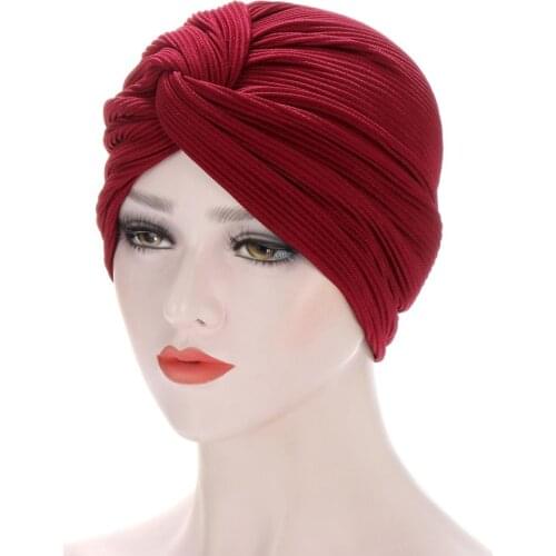 Fashion forehead twisted turbans for women soild color turban hijab bonnet female underscarf caps islamic wrap head turbante
