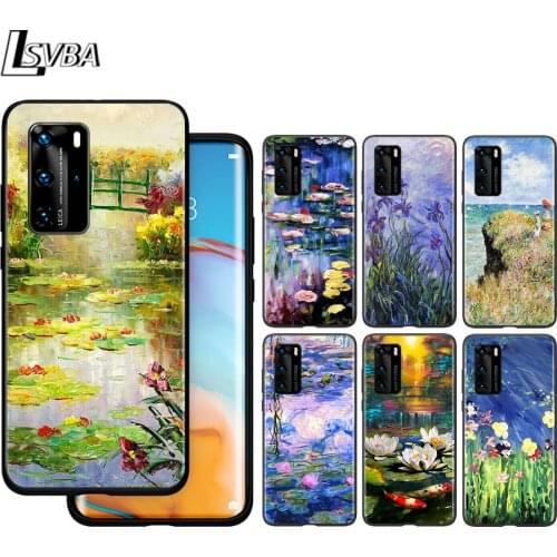Monet Garden Lotus Bridge For Huawei P40 P30 P20 P10 Pro Lite E Plus 4G 5G P9 P8 Lite P Smart Z S Plus Soft Black Phone Case