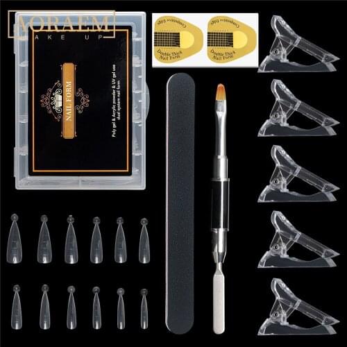 AORAEM Nail Mold Tips Set Stiletto Nail Form Full Cover Extension 120PCS with Box Nails Clip Paper Sanding Strip Double Head Pen