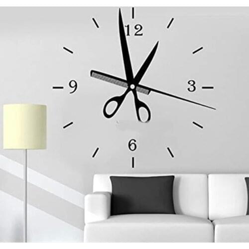 Scissors Comb Clock Pattern Wall Sticker Hair Salon Barbershop Window Decoration Removable Art Mural Vinyl Hairdresser Decals