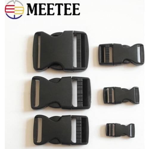 Meetee 20pcs 10/15/20/25/32/38/50mm Plastic Release Buckle Bag Strap Side Cilp Hook Black Pet Collar Webbing Clasp Belt Buckles