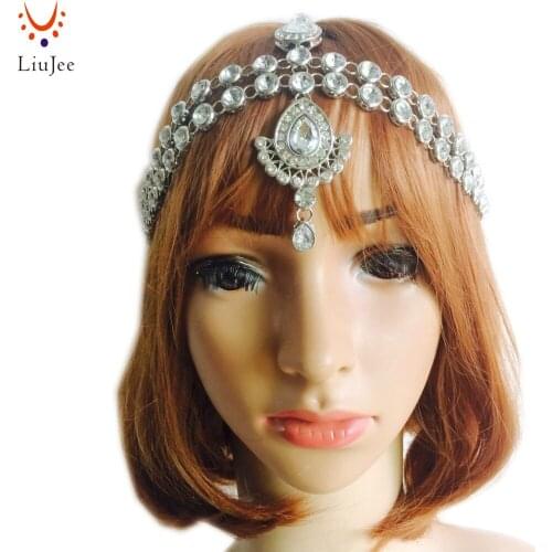 LiuJee Diamante head band hair jewelry wedding bridal head Jewelry birthday boho Head Chain Jewelry