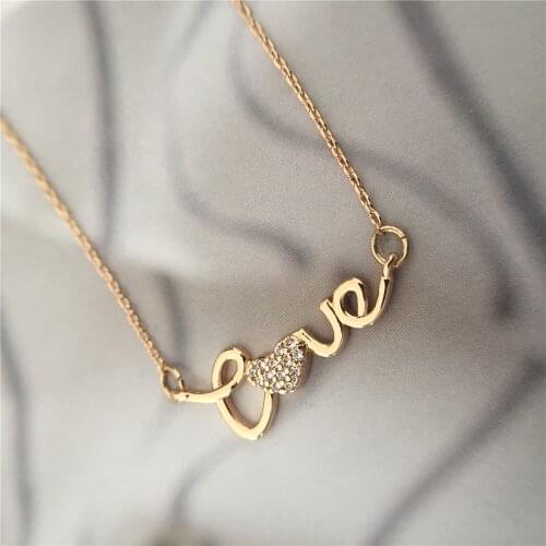 Lovely Gold Color Plating CZ Zircon Paving LOVE Letter Pendant Necklace For Women Pretty Cute Delicate Jewelry Accessory