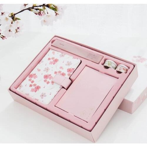 Pu Cherry Notebook Case Hand Book Set Hand Book Plant Little Fresh Notebook Lovely Girl Birthday Present Ruler Pen 4 Rolls Tape